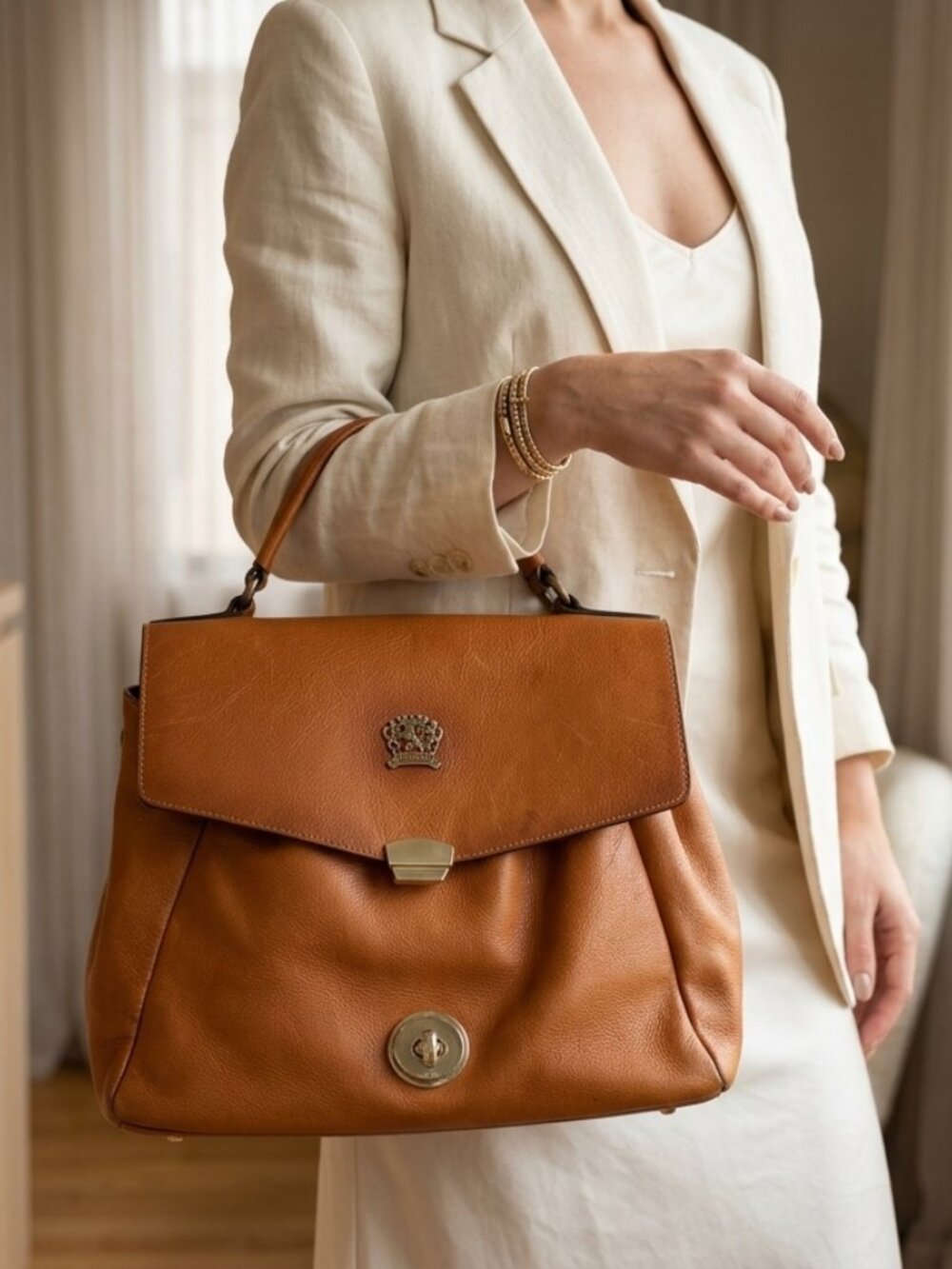 Authentic Pratesi Firenze leather handbag, handcrafted in Florence,  Italy
